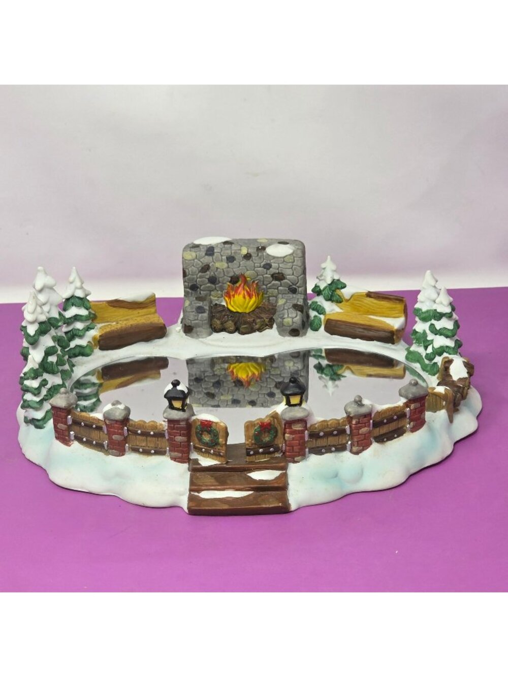 Vintage Christmas Holiday Time Village Collectibles Skating Pond Original Box